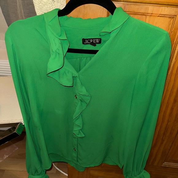 J.Crew Green Ruffle Blouse - Picture 4 of 5